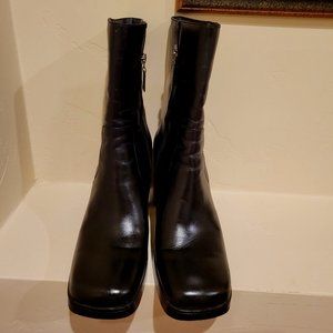 TOMMY BLACK 100% LEATHER SQUARE TOE PLATFORM BOOTS 8.5 M